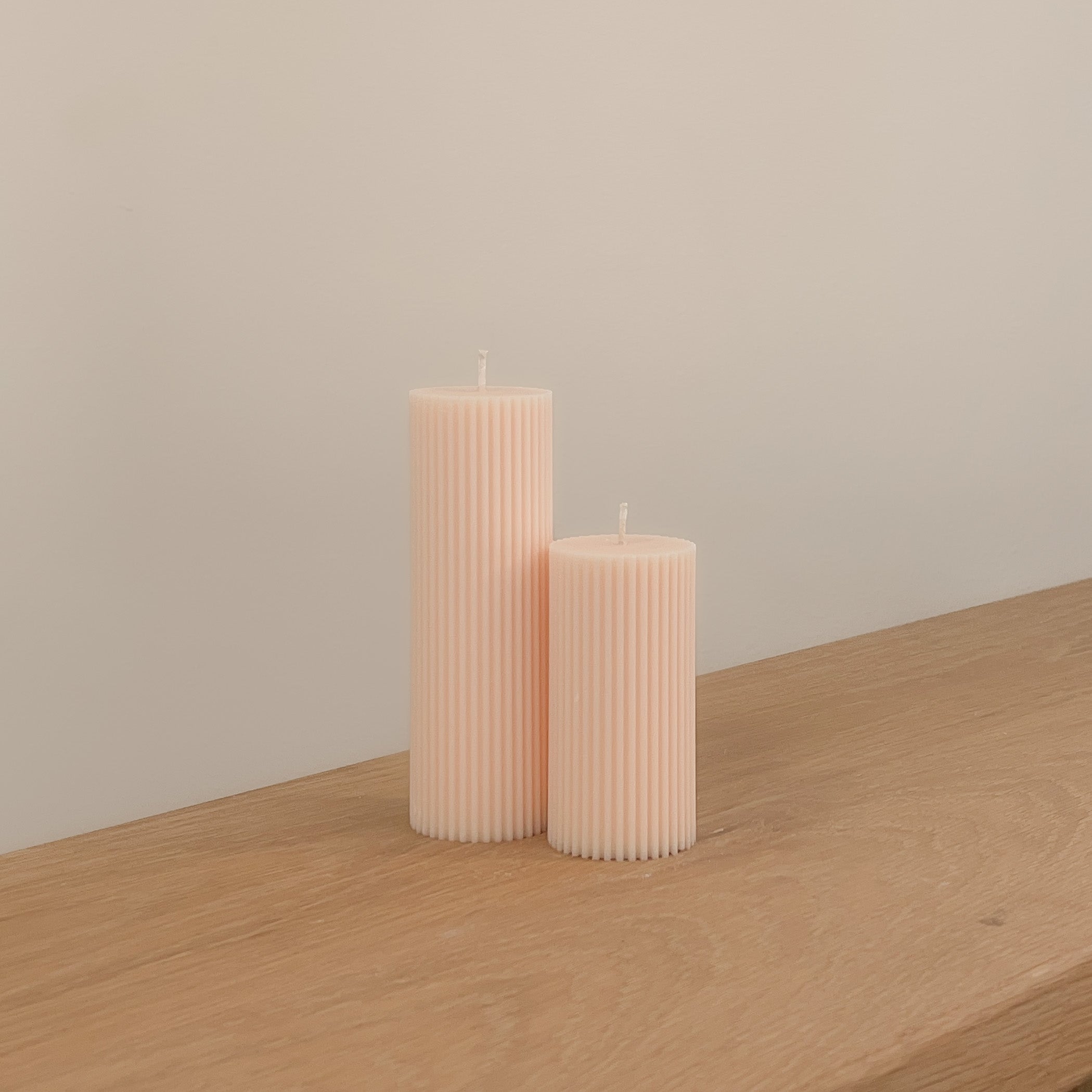 Thin Ribbed Pillar Candle (pair) - Taupecandleco